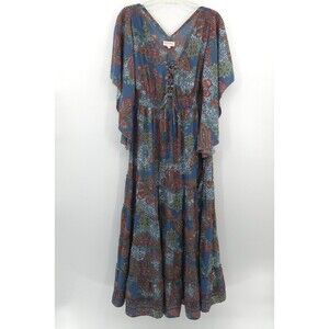 Anthropologie Boemo Maxi Dress Size S Paisley Smocked Tiered Kimono Sleeves Boho